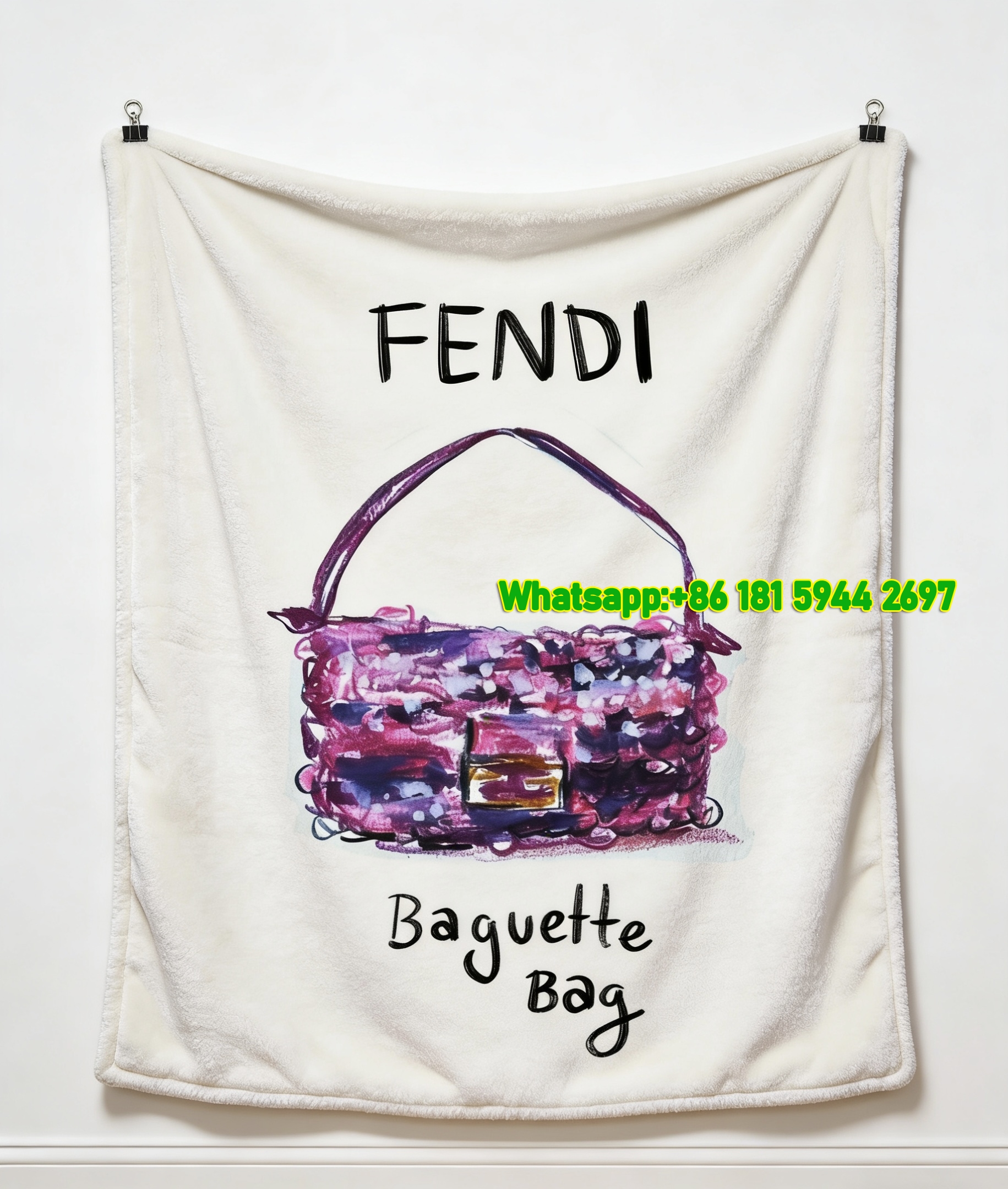 Fendi Pink Sequin Baguette Bag Art Flannel Throw Blanket IMG_9613